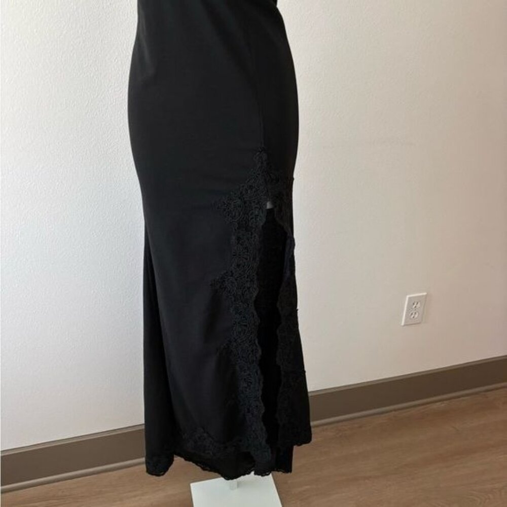 Strapless Gown Medium Lace Slit Flare Old Hollywood Glam Gothic Dark Feminine - Picture 3 of 12